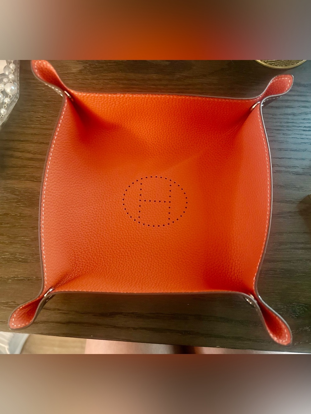 Lux Style Orange Leather Tray - Perforated H Accent